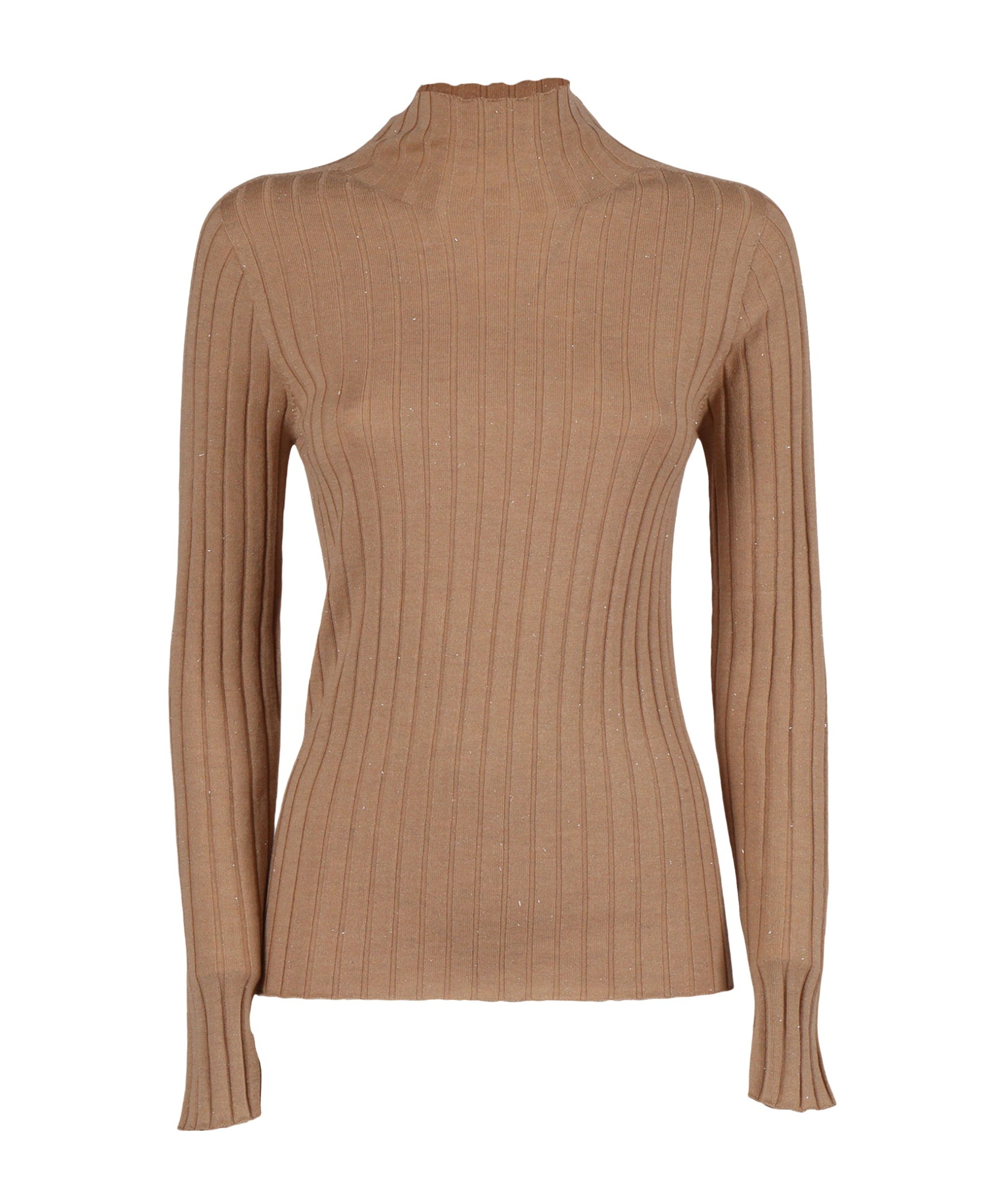 Peserico Ribbed Knit Sweater With Classic Round Neckline In Brown
