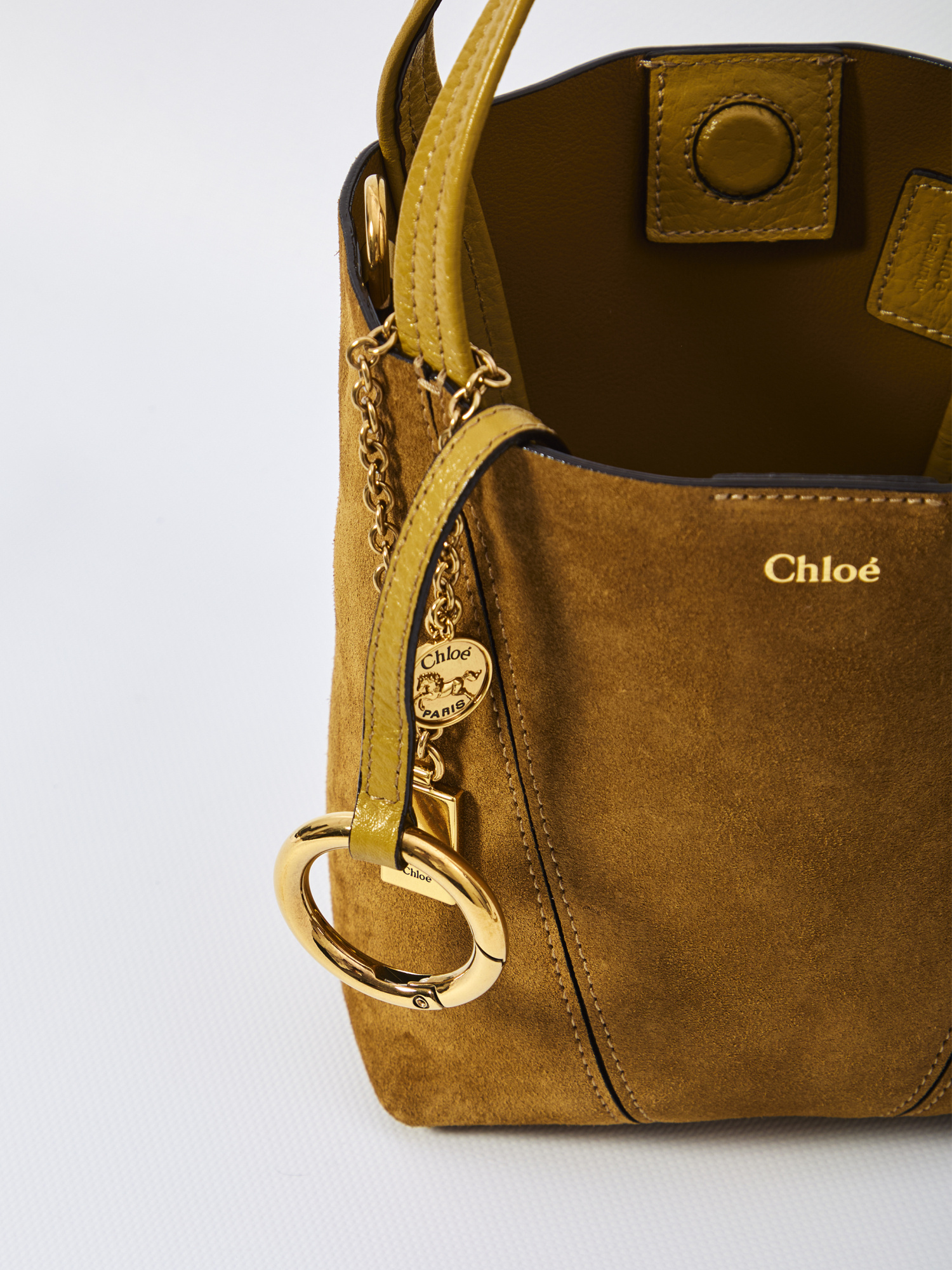 Chloé Small Beige Khaki Suede Spin Tote Bag In Brown