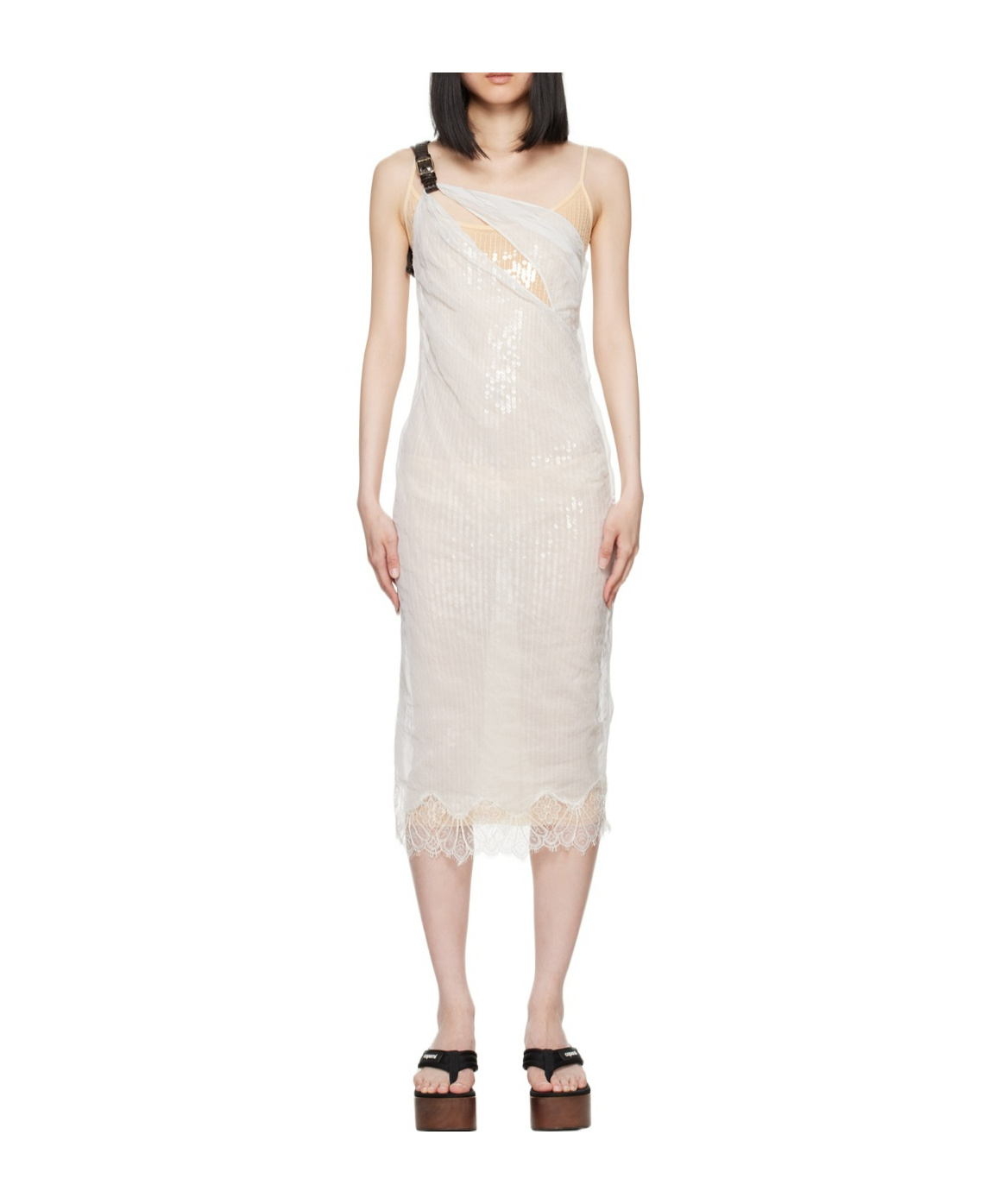 Coperni White Wrinkled Belt Midi Dress In White
