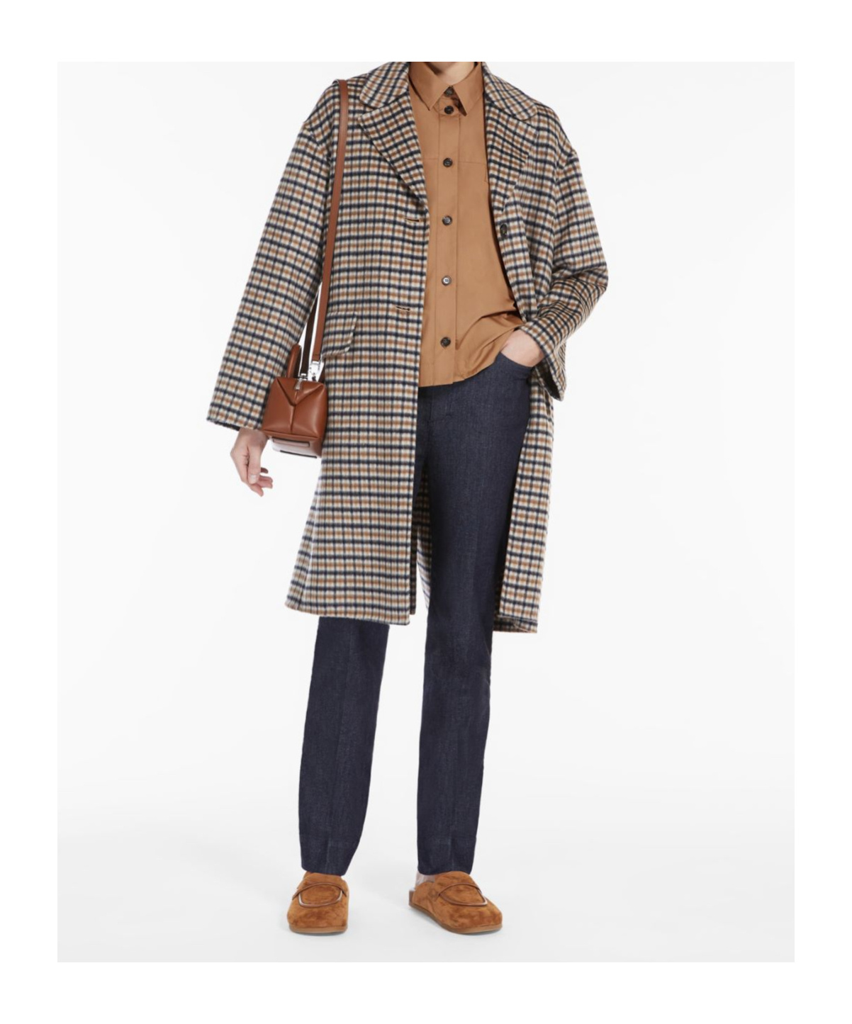 Max Mara Single-breasted Plaid Coat In Nude