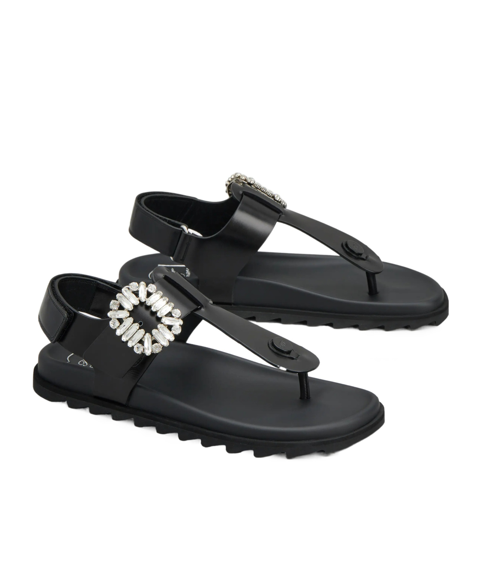 Roger Vivier Elegant Leather Flip Flops With Strass Buckle In Black