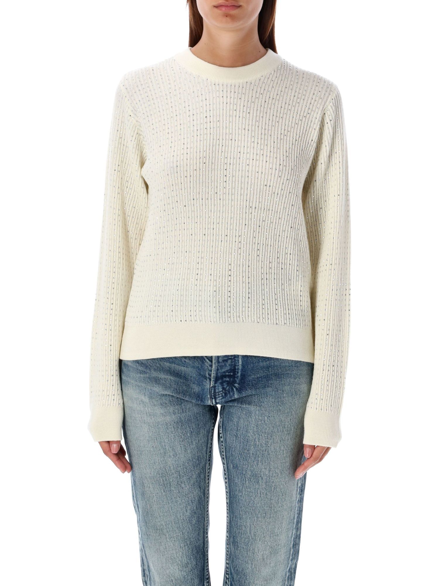 Shop Golden Goose Crystal Embellished Virgin Wool Jumper In White