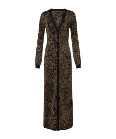 Etro Paisley Jacquard Lurex Thread Maxi Cardigan In Green