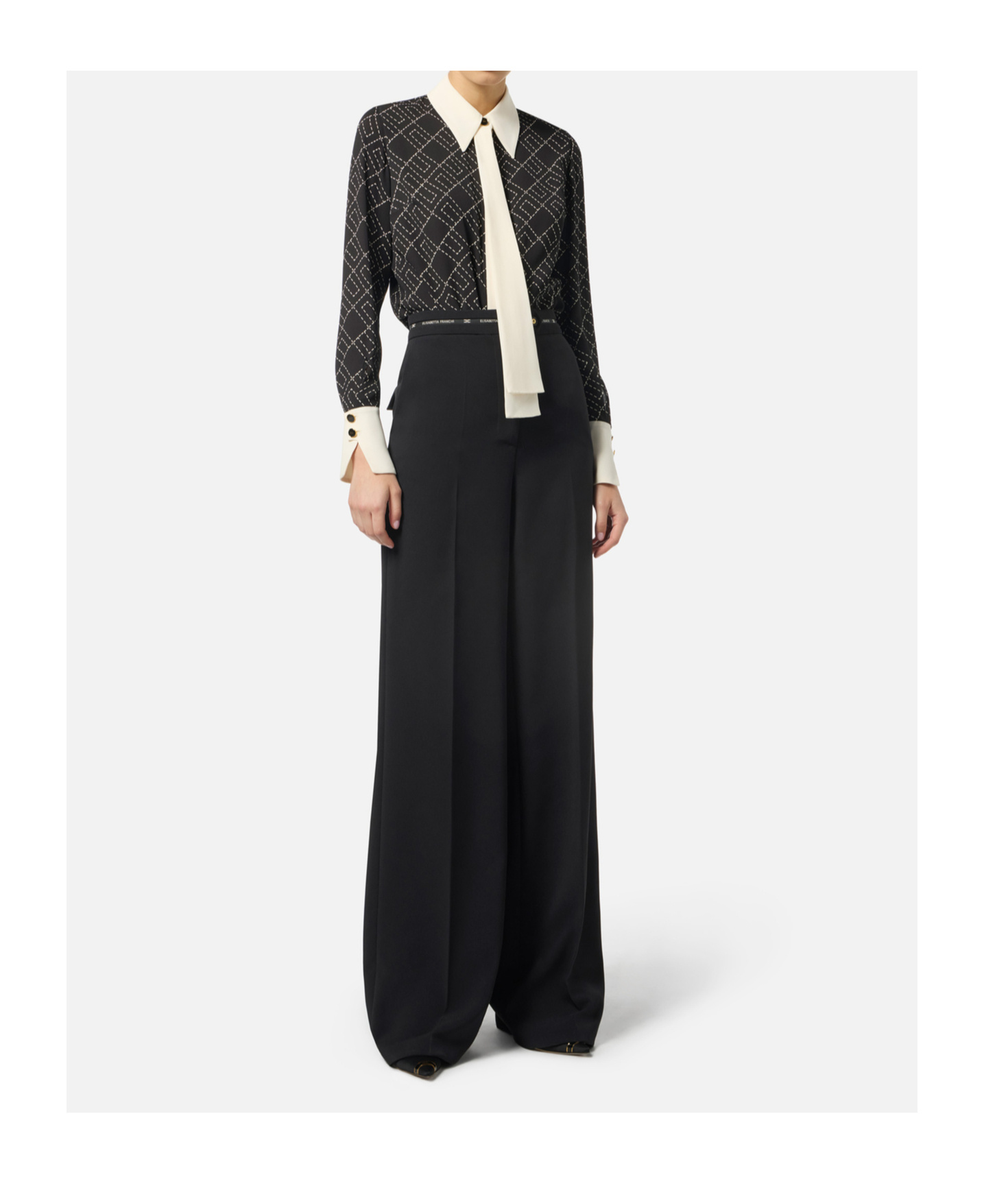 Elisabetta Franchi Georgette Blouse With Two-colour Print In Black