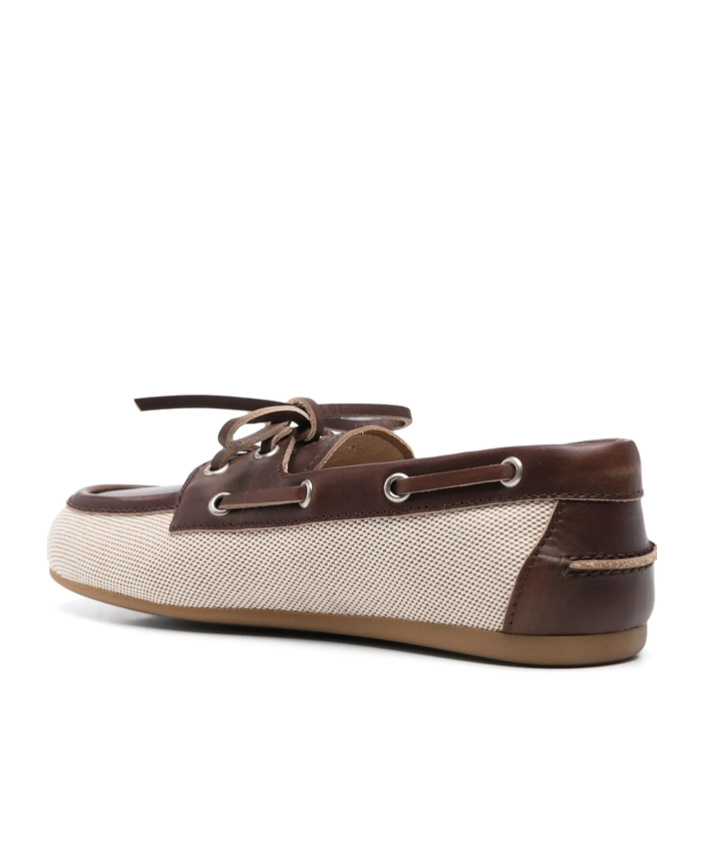 Miu Miu Canvas And Bleached Leather Boat Shoes In Nude