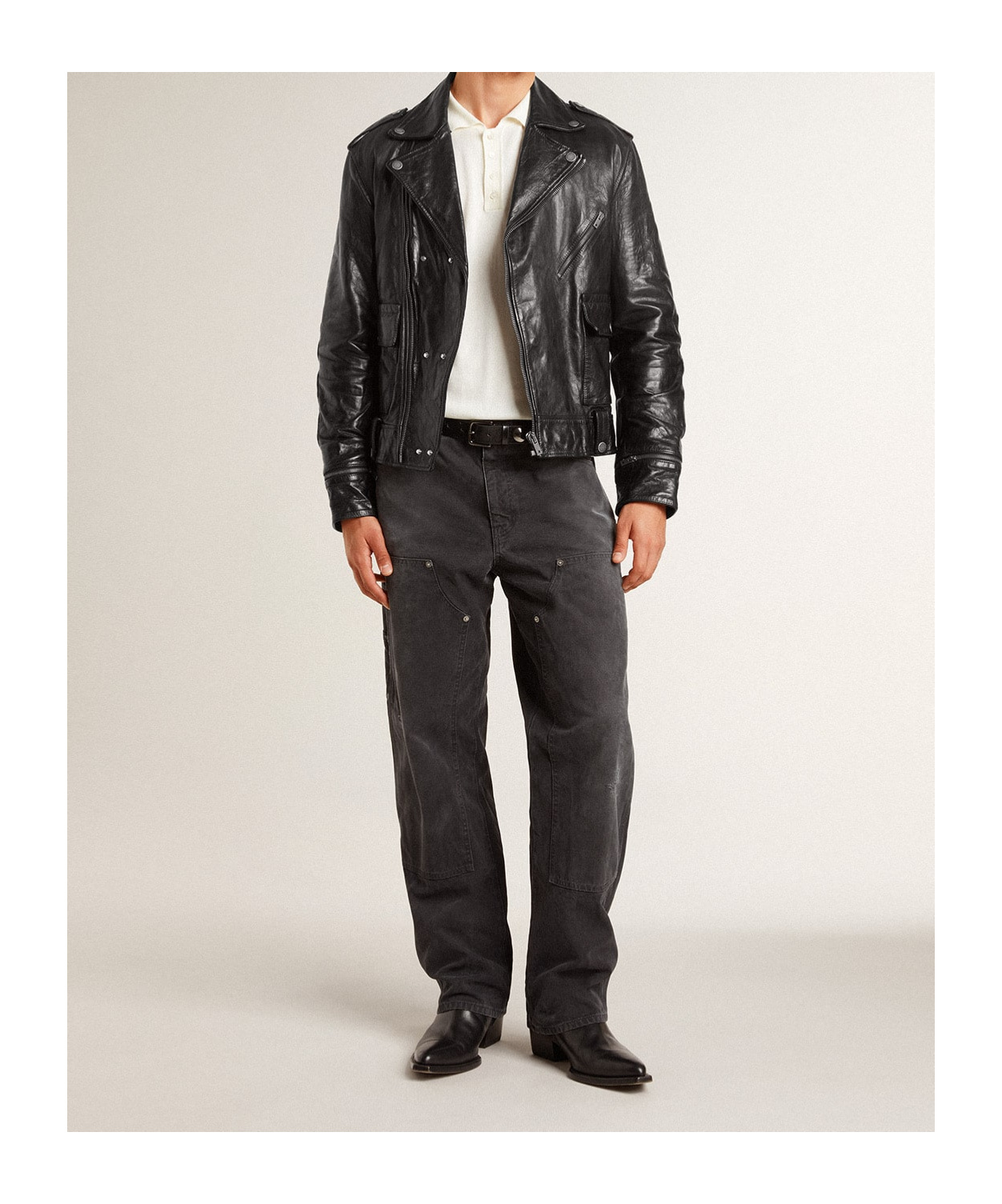 Golden Goose Long-sleeved Leather Jacket In Black