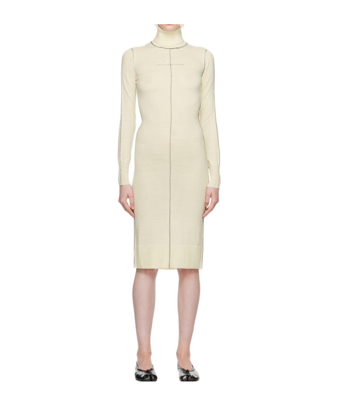 Mm6 Maison Margiela Off-white Turtleneck Midi Dress In Nude