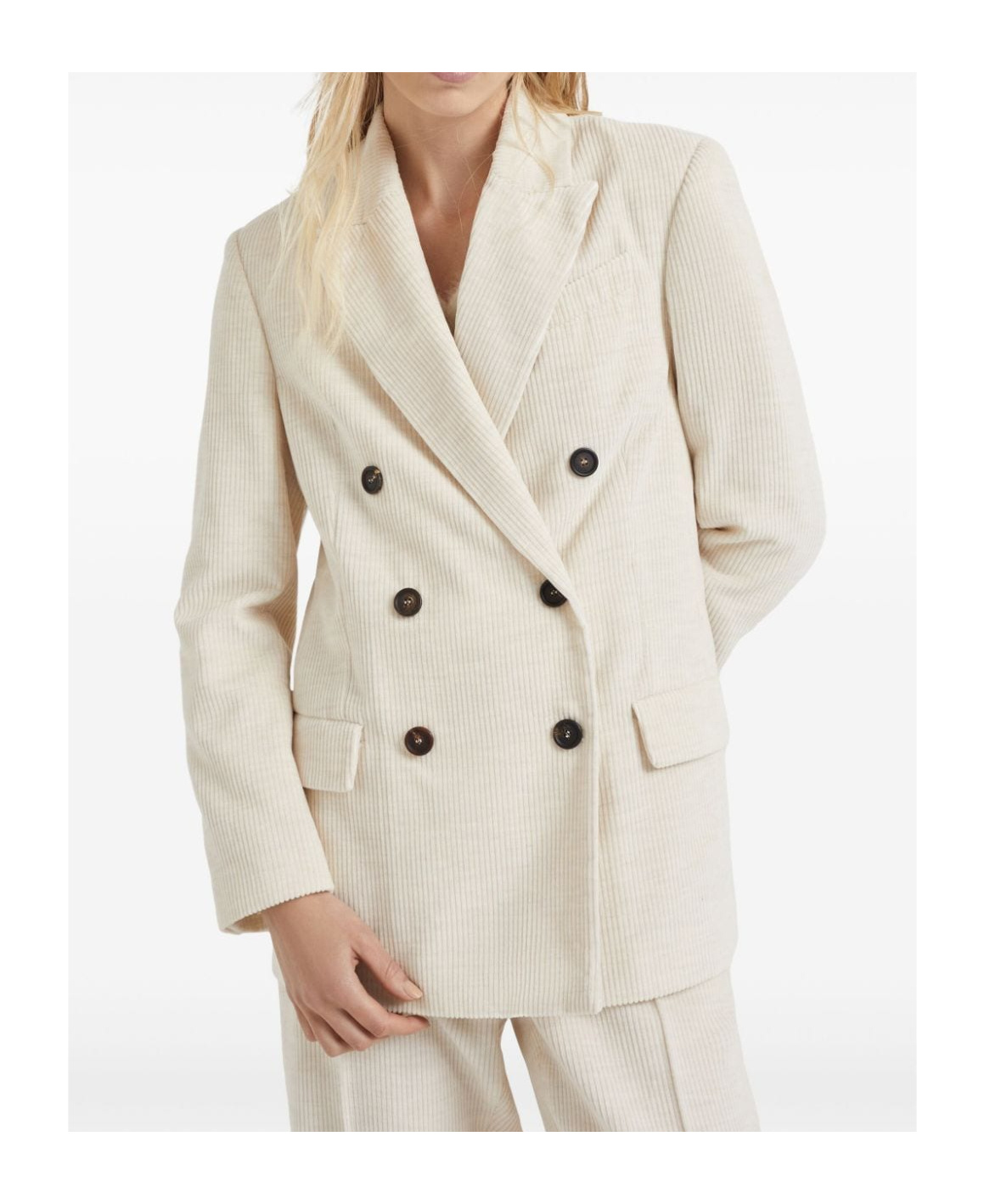 Brunello Cucinelli Ribbed Blazer Structured Shoulders In White
