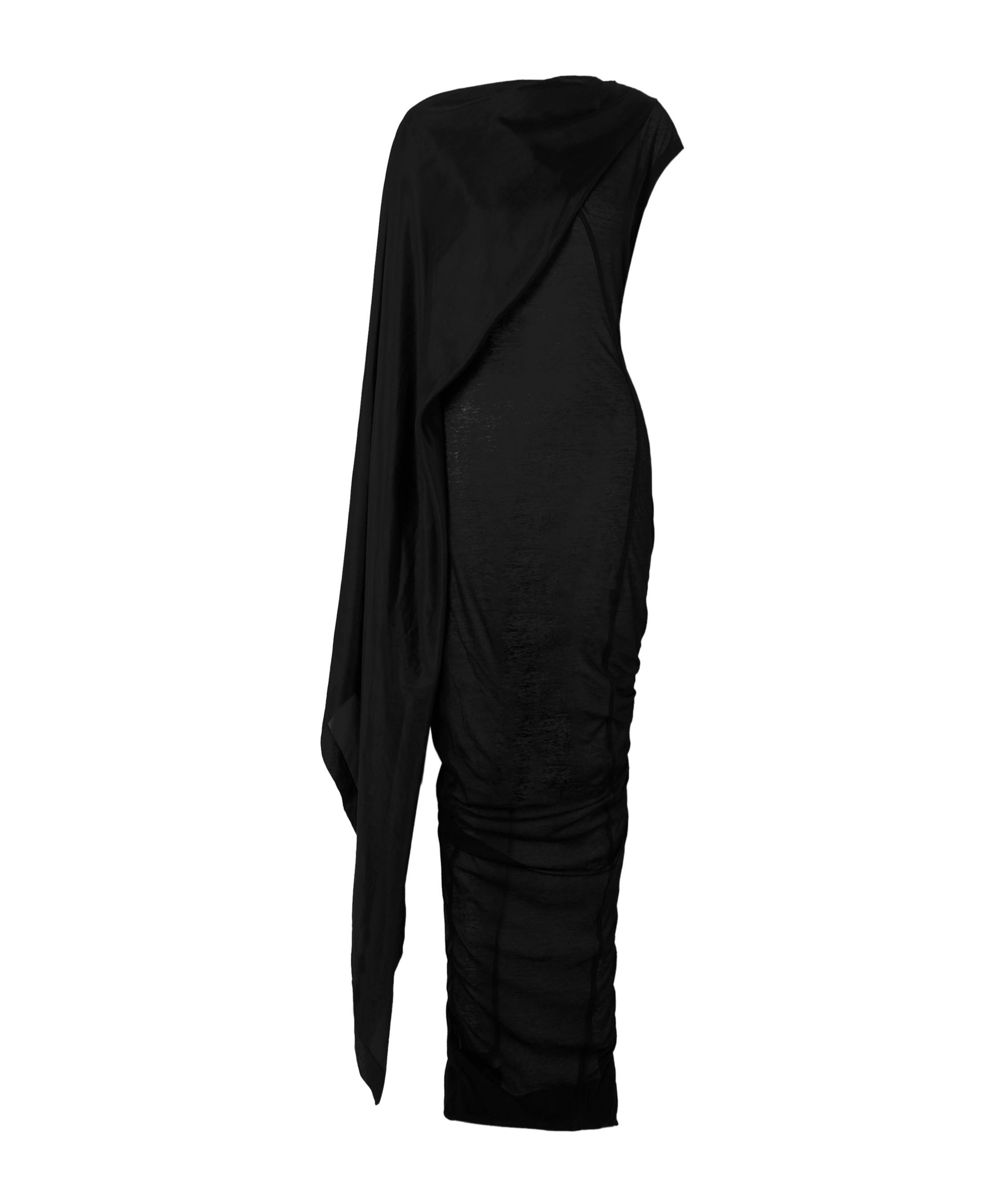 Rick Owens Scarf-detail Cotton Midi Dress In Black