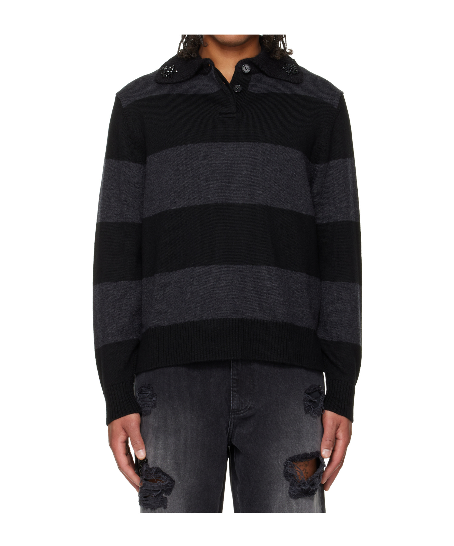 Simone Rocha Merino Wool Knit Polo Shirt In Blue