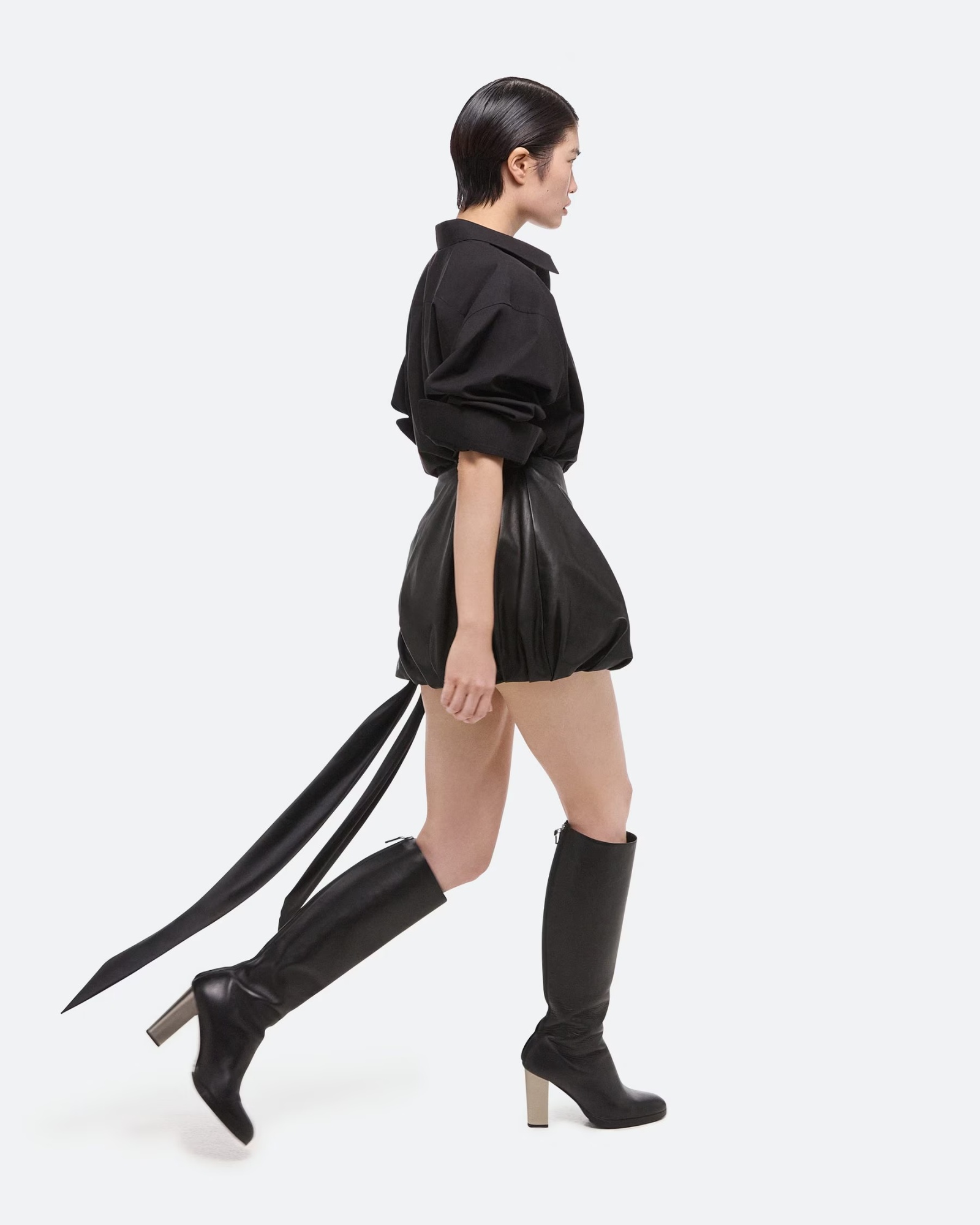 Helmut Lang Bubble Leather Miniskirt In Black