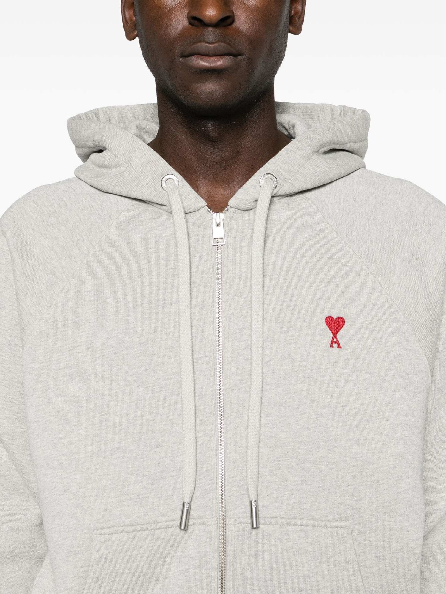 Ami Alexandre Mattiussi Ami De Caur-embroidered Cotton Hooded Sweatshirt In Grey