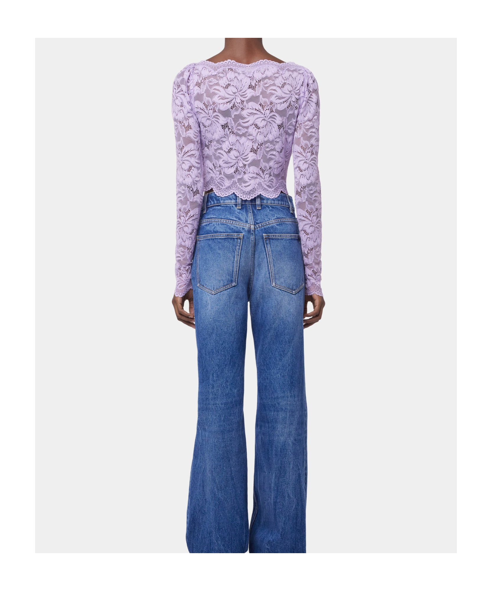 Rabanne Lavender Lace-effect Top With Boat Neckline In Purple