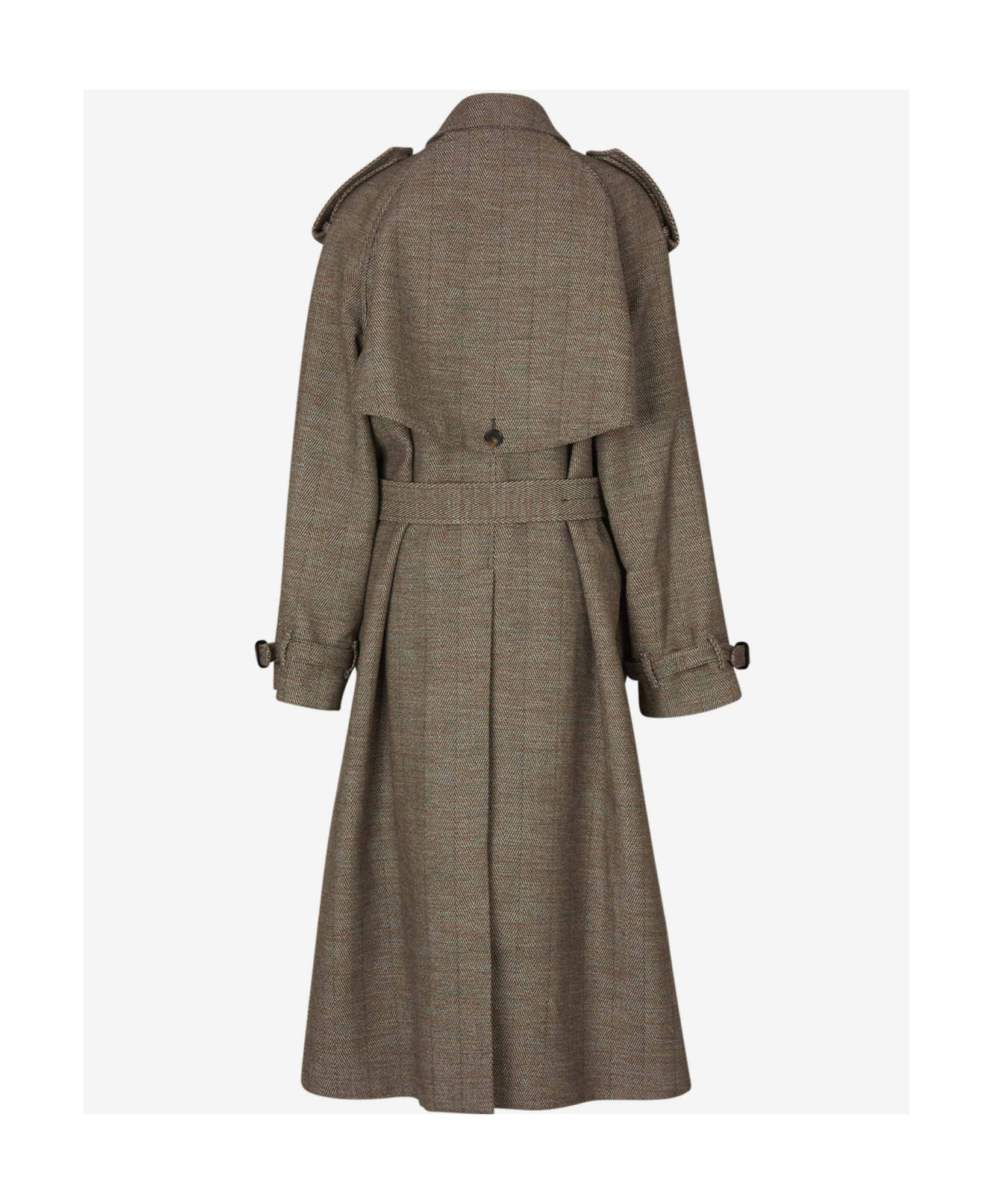 Stella Mccartney Belted Waist Herringbone Trench Coat In Green