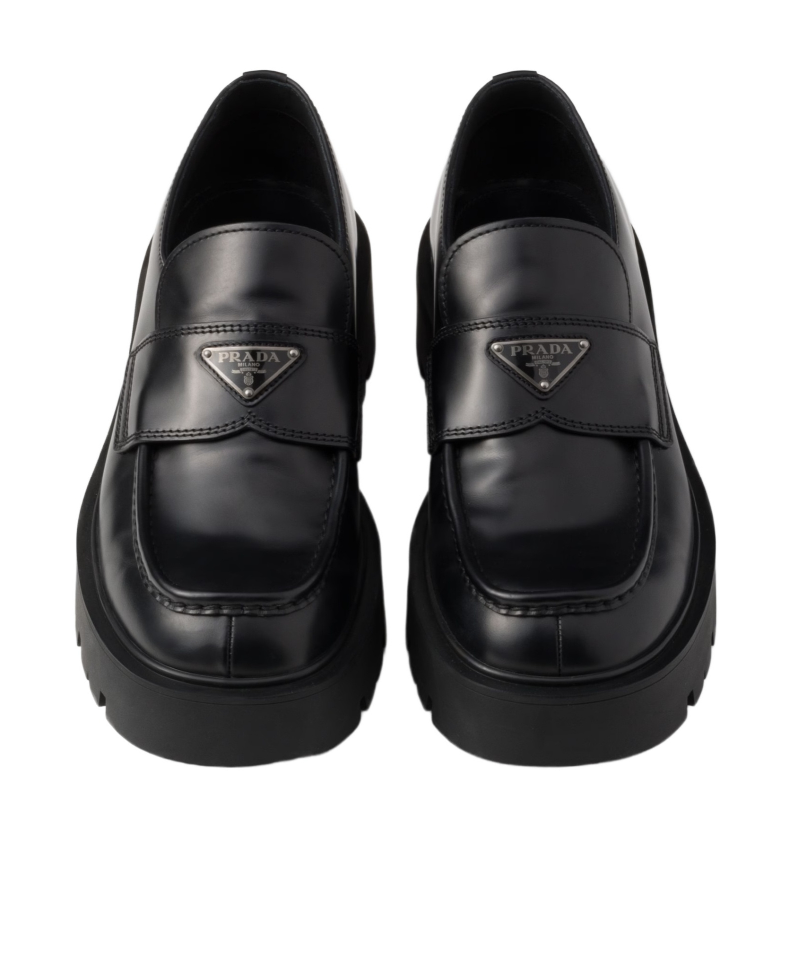 Prada Black Brushed Leather Loafer In Black