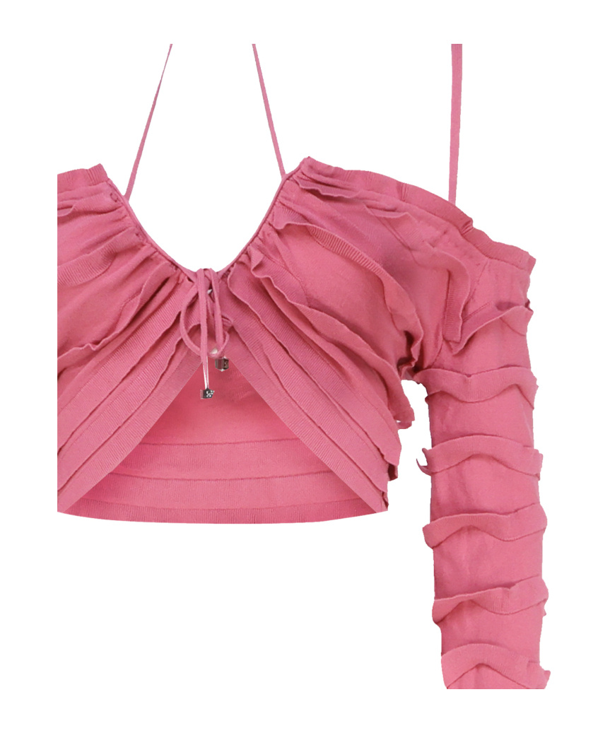 Blumarine Knit Top With Ruffles In Pink