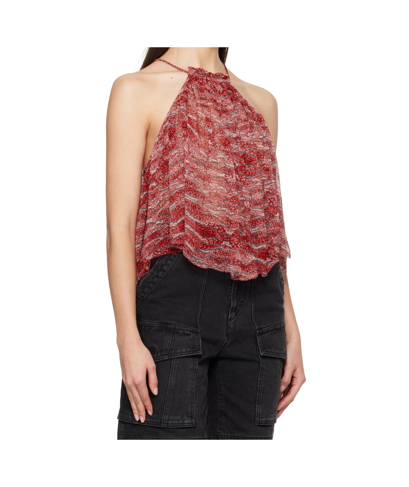 Isabel Marant Étoile Red Printed Muslin Akila Top In Black