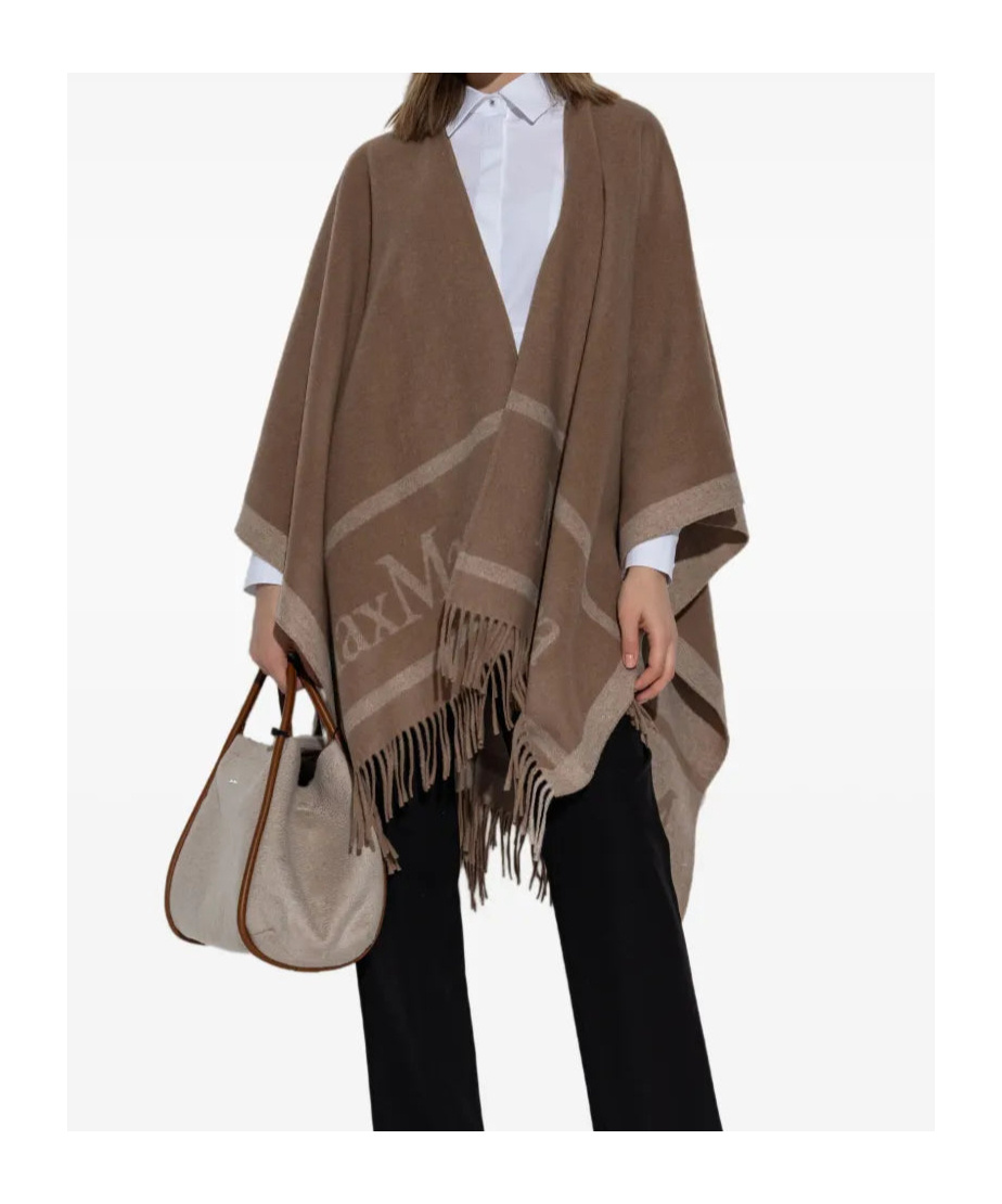Max Mara Fringed Cape In Brown