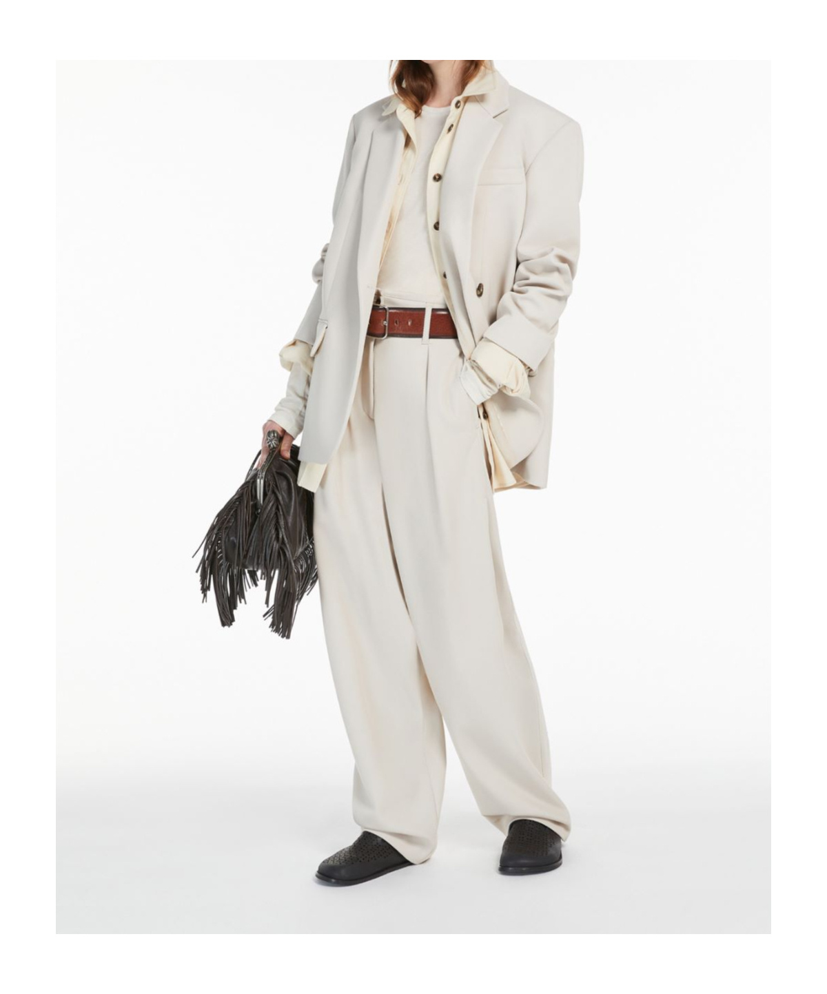 Weekend Max Mara Wool Canvas Wide-leg Pants In White