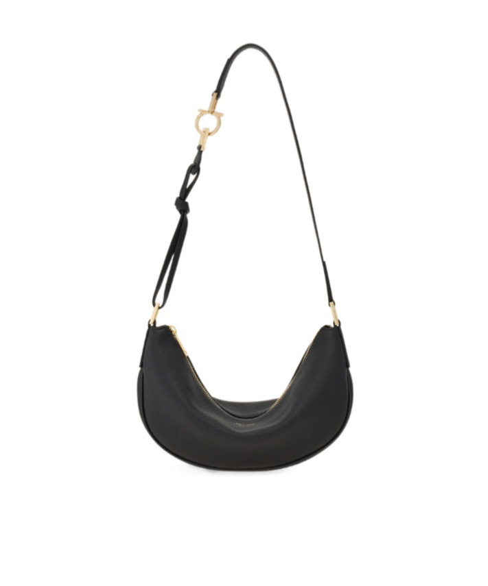 Shop Ferragamo Zippered Shoulder Bag In Black