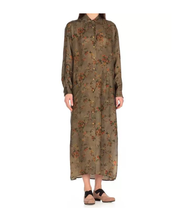 Shop Uma Wang Floral Printed Long-sleeved Dress In Green
