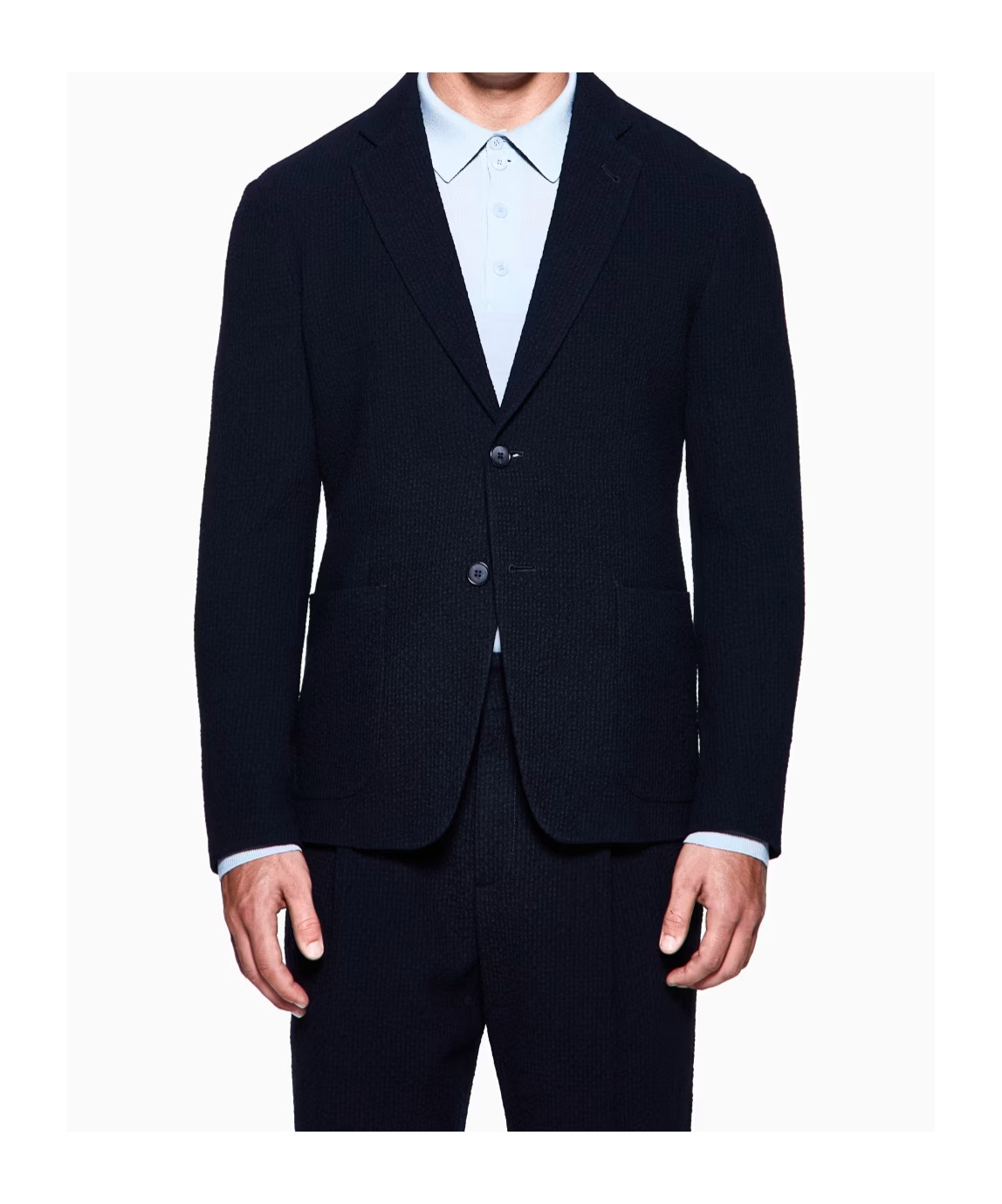 Giorgio Armani Single-breasted Jacket In Stretch Wool Seersucker In Blue