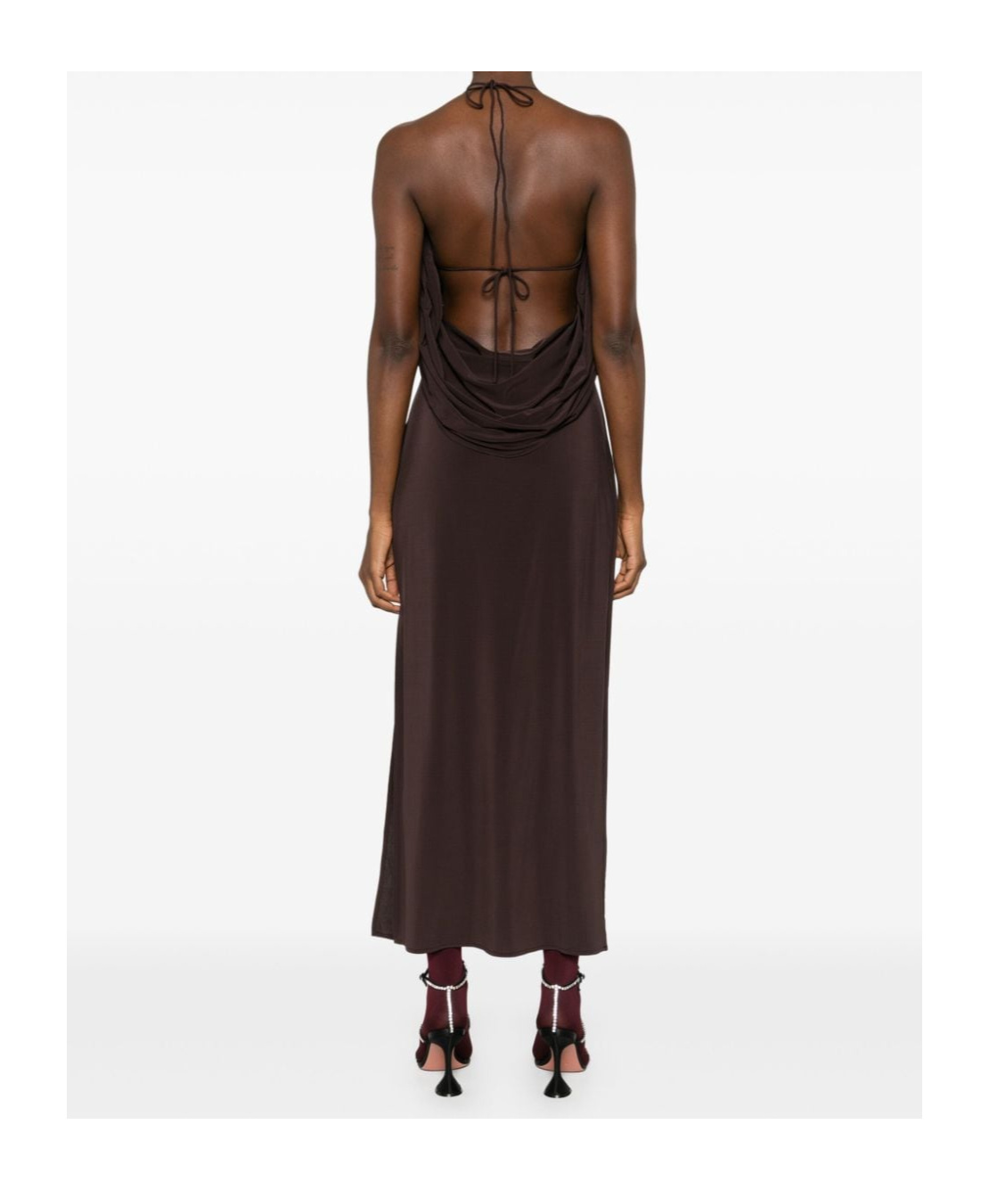 Magda Butrym Draped Cowl Neck Midi Dress In Chocolate Brown