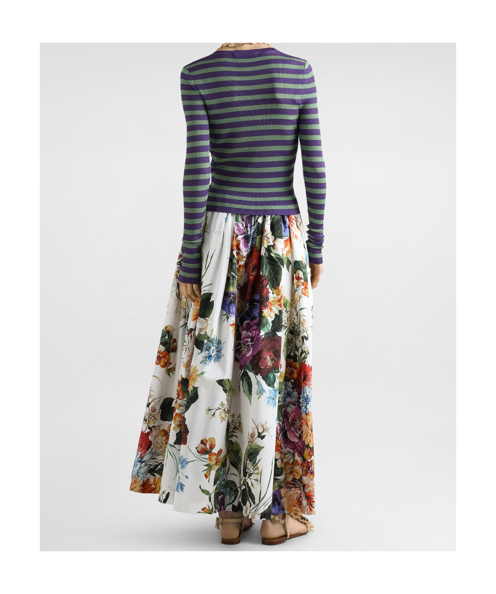 Dolce & Gabbana High-waisted Skirt With A Floral Bouquet Print In Multi