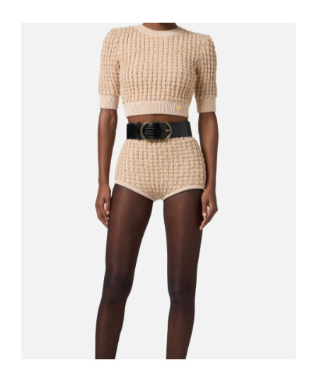Elisabetta Franchi Sequin-embellished Cable-knit Sweater In Brown