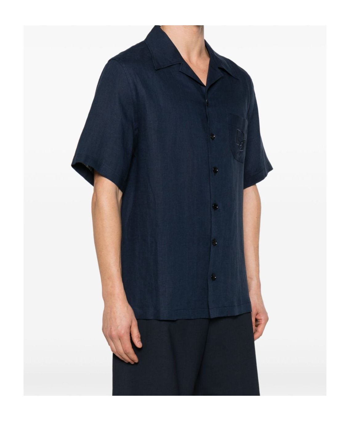 Dolce & Gabbana Blue Linen Short-sleeve Shirt With Pocket In Black