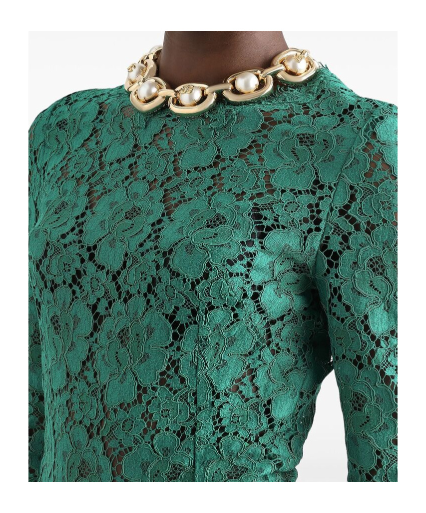Dolce & Gabbana Silk-blend Lace And Pleated Chiffon Gown In Green
