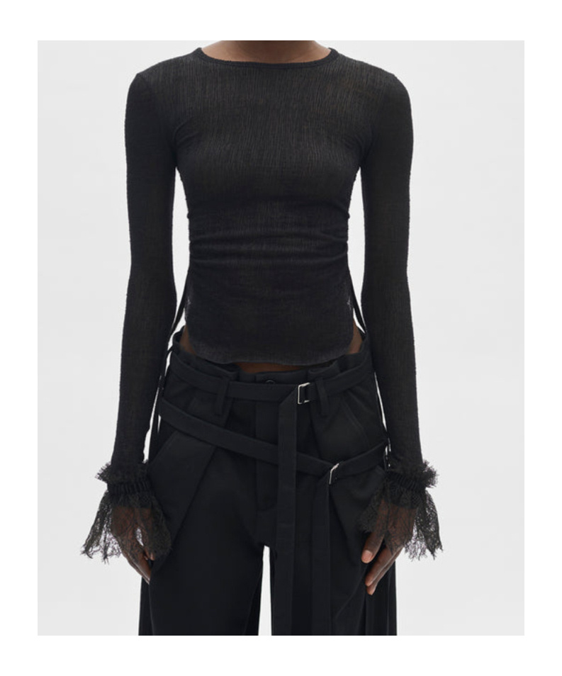 Ann Demeulemeester Kepu Cuffs With Ruffles Distressed Lace In Black