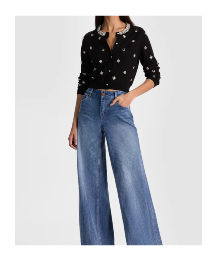 Alice And Olivia Dollie Embellished Cardigan In Black