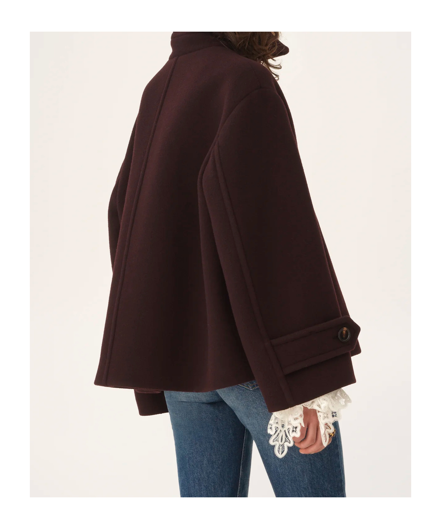 Chloé Oversized Short Coat In Wool In Burgundy
