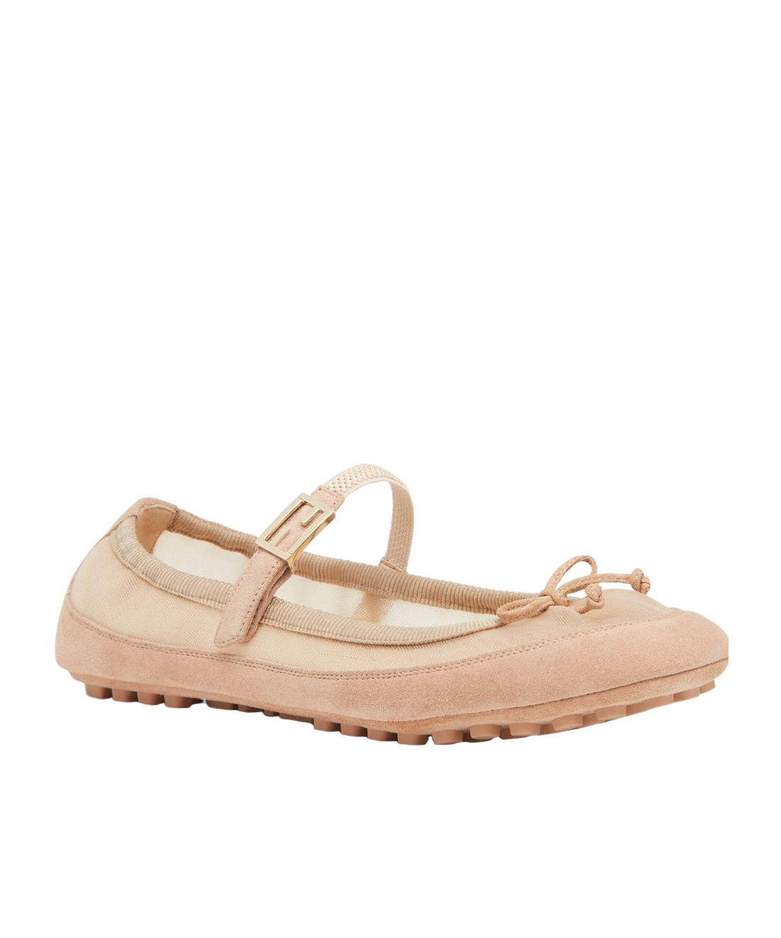 Fendi Ballerine Baguette Rosa Cipria In Rete E Pelle Scamosciata Donna In Nude