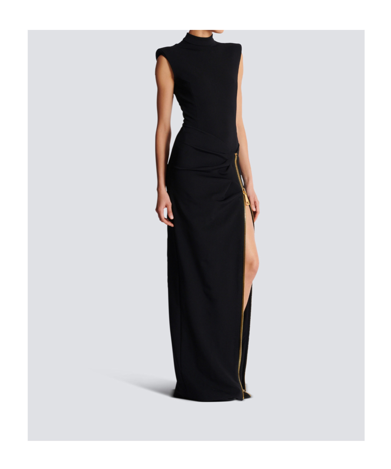 Balmain Long Jersey Dress With Leg Slit In Black