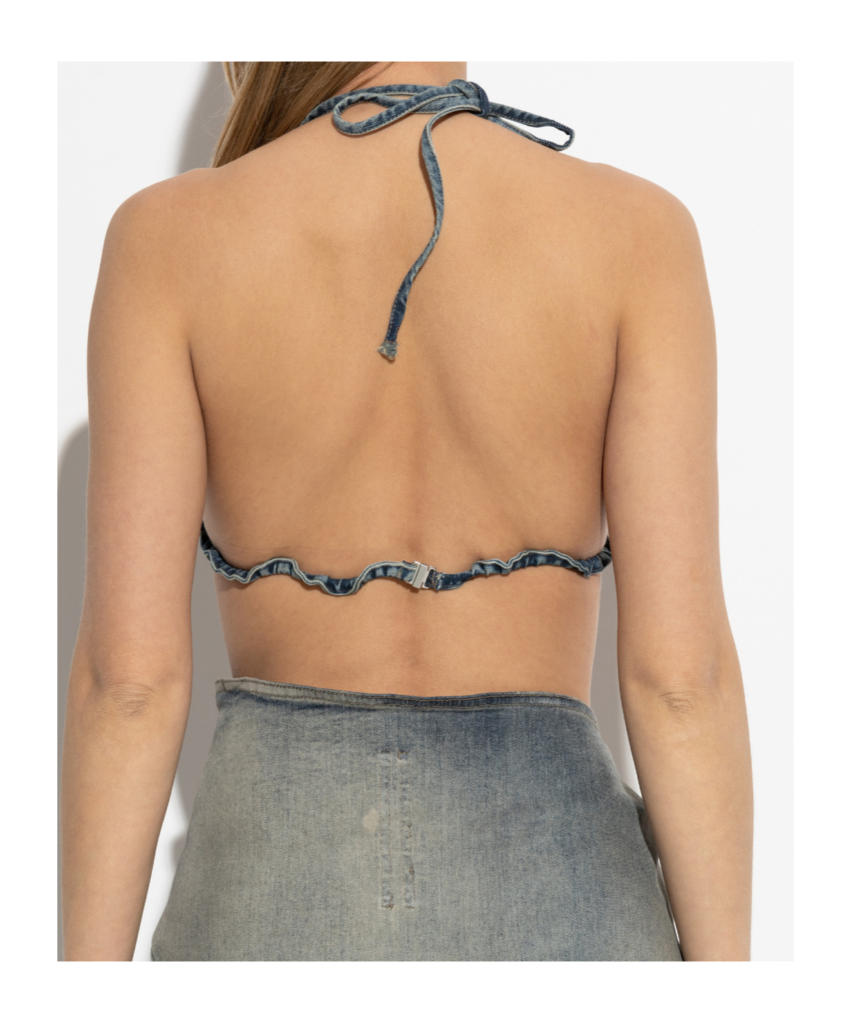 Rick Owens Drkshdw Blue Hollywood Garment-washed Denim Bra In Blue