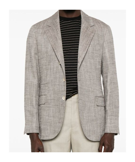 Brunello Cucinelli Herringbone Blazer In Gray
