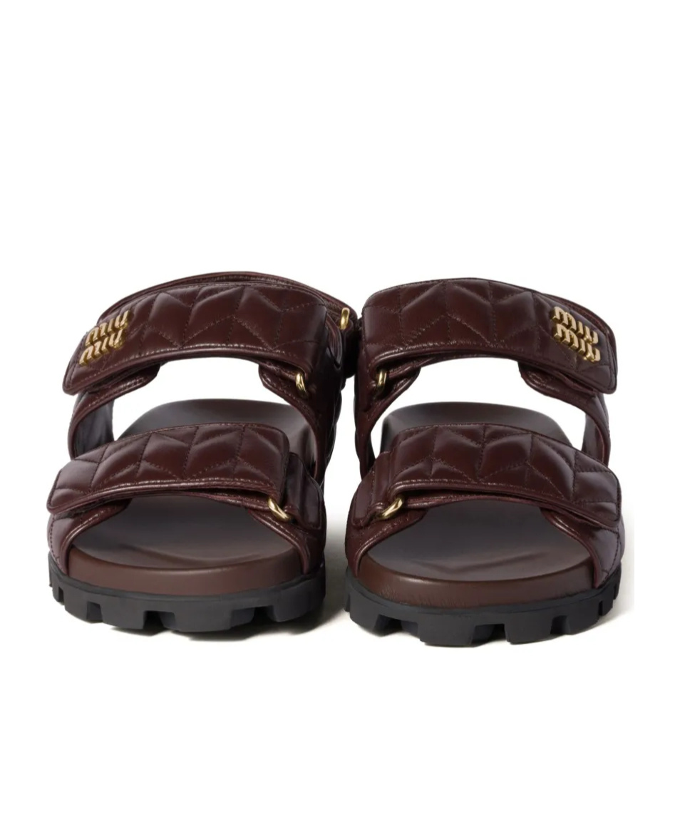Shop Miu Miu Sporty Matelassé Nappa Leather Sandals In Black