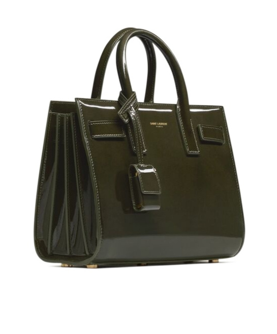 Saint Laurent Sac De Jour Nano Patent Leather Handbag With Metal Padlock In Black