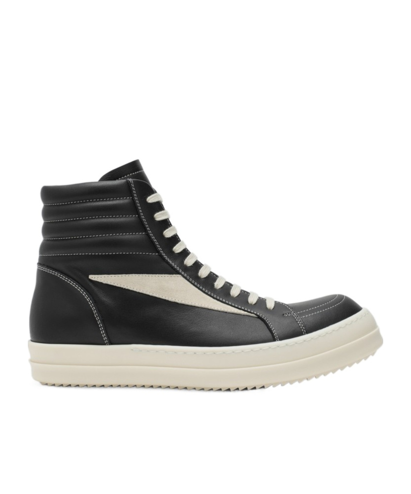 Rick Owens Men Leather High Vintage Sneaks In Black