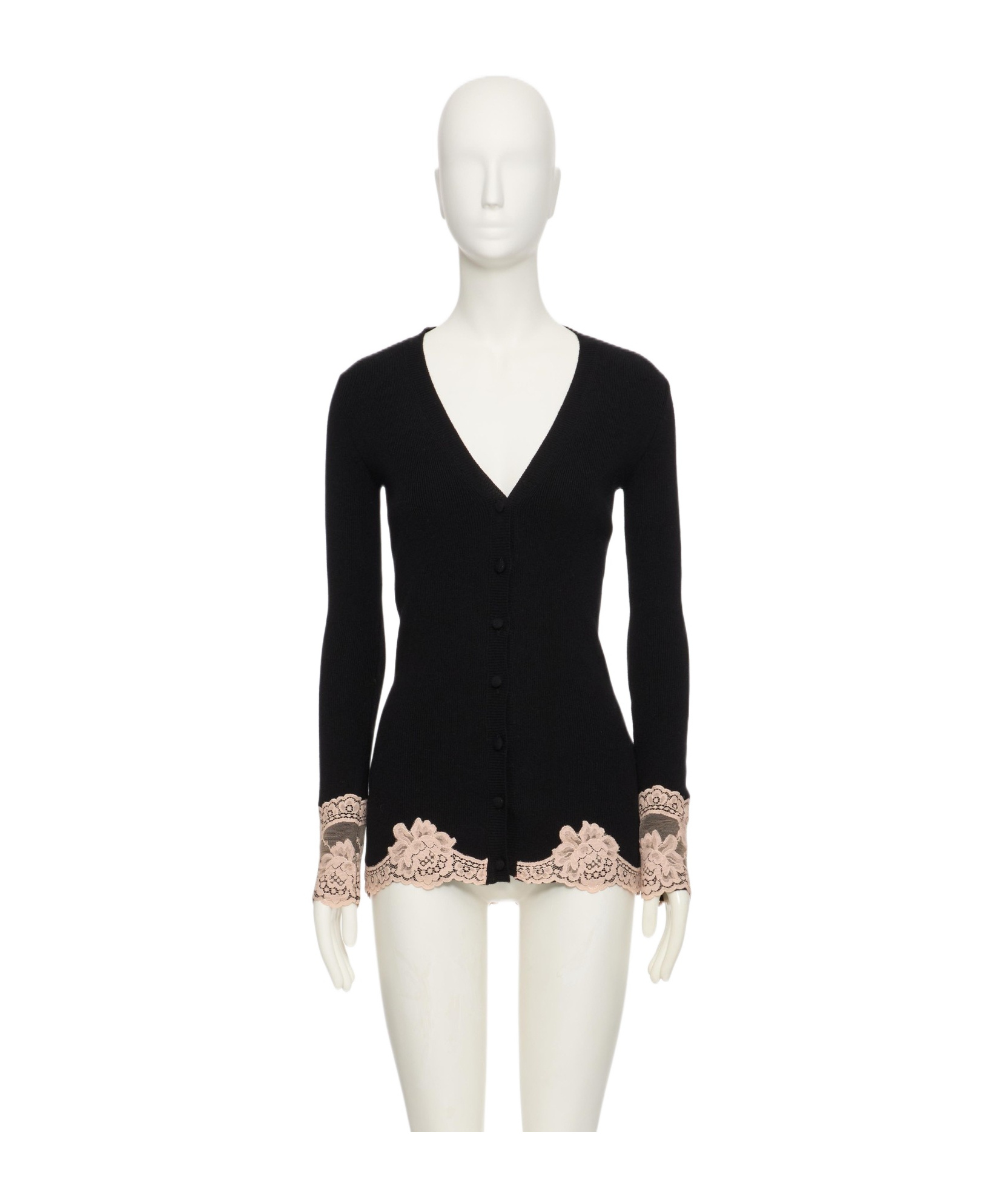 Valentino Lace-trimmed Cashmere Cardigan In Black