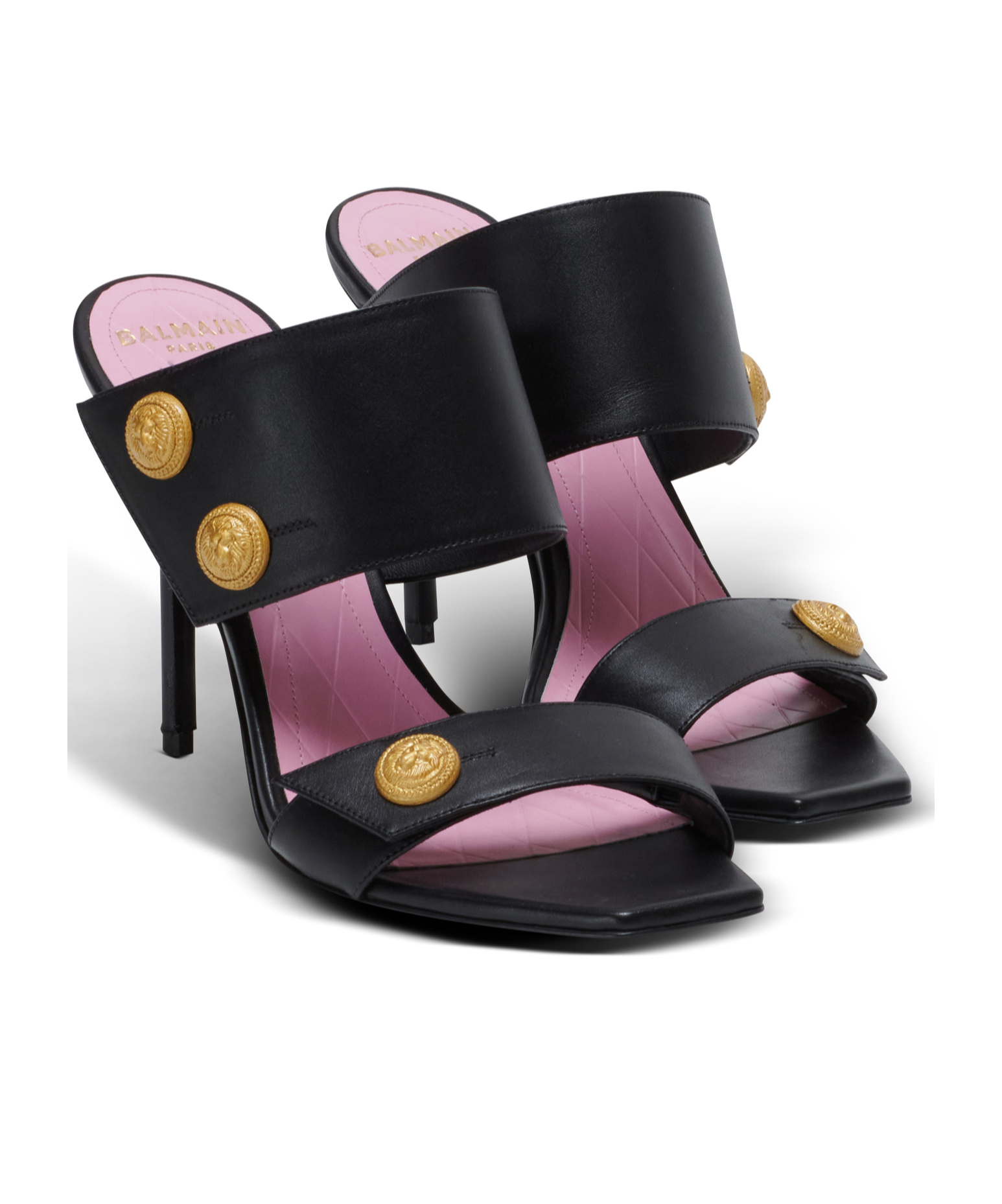 Balmain Square-headed High-heeled Sandals In Black