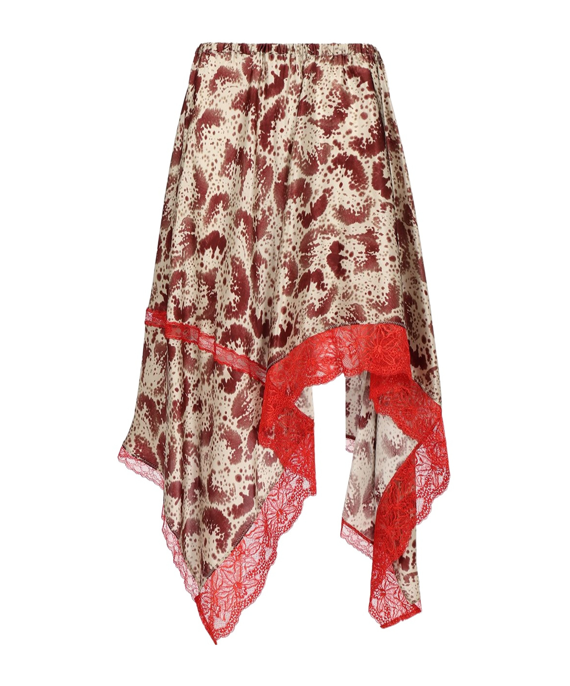 Dries Van Noten Shake Printed Lace-trim Handkerchief Silk Skirt In Nude