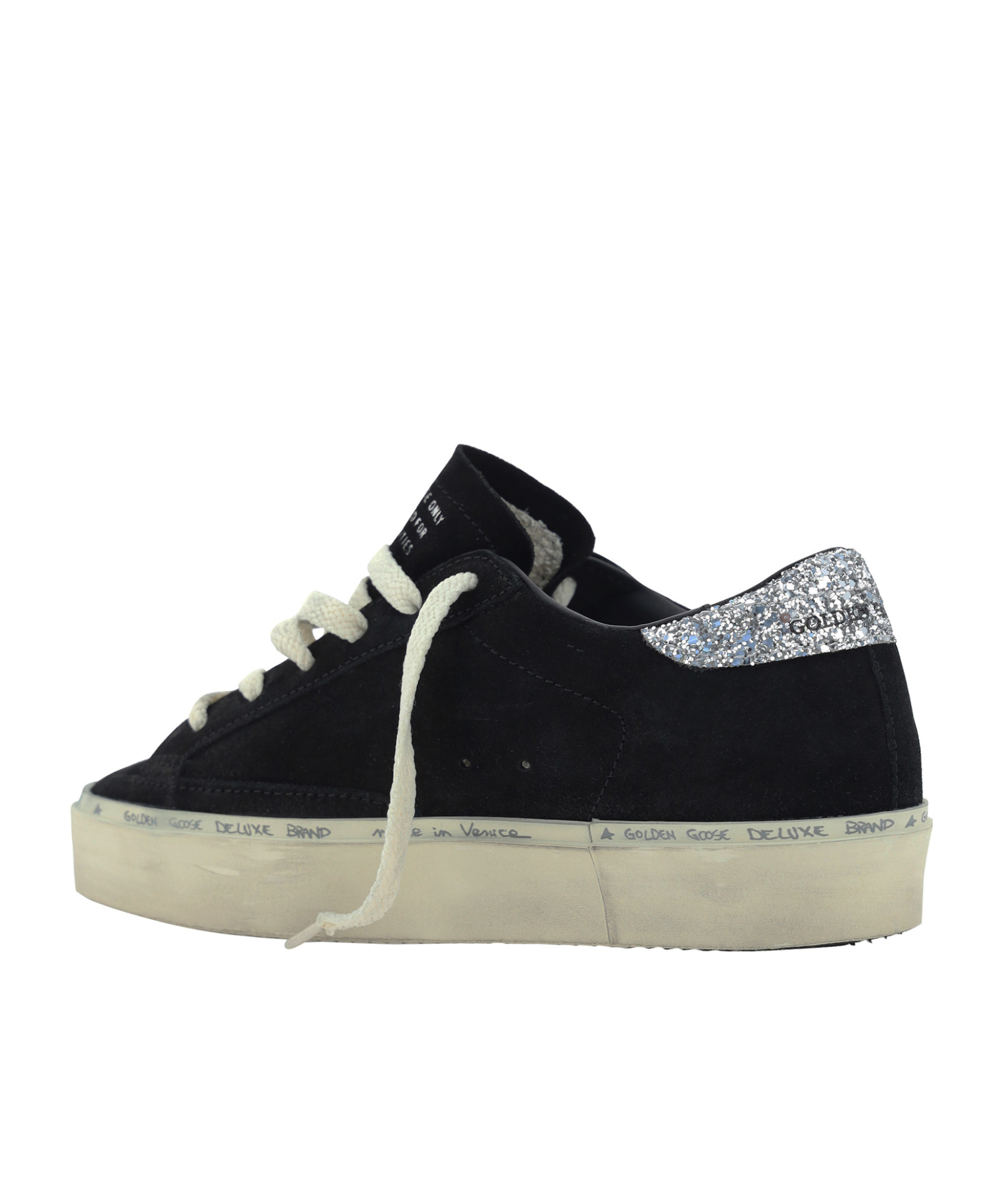 Golden Goose Hi Star Suede Sneakers With Glittered Star And Heel Tab Shoes In Black