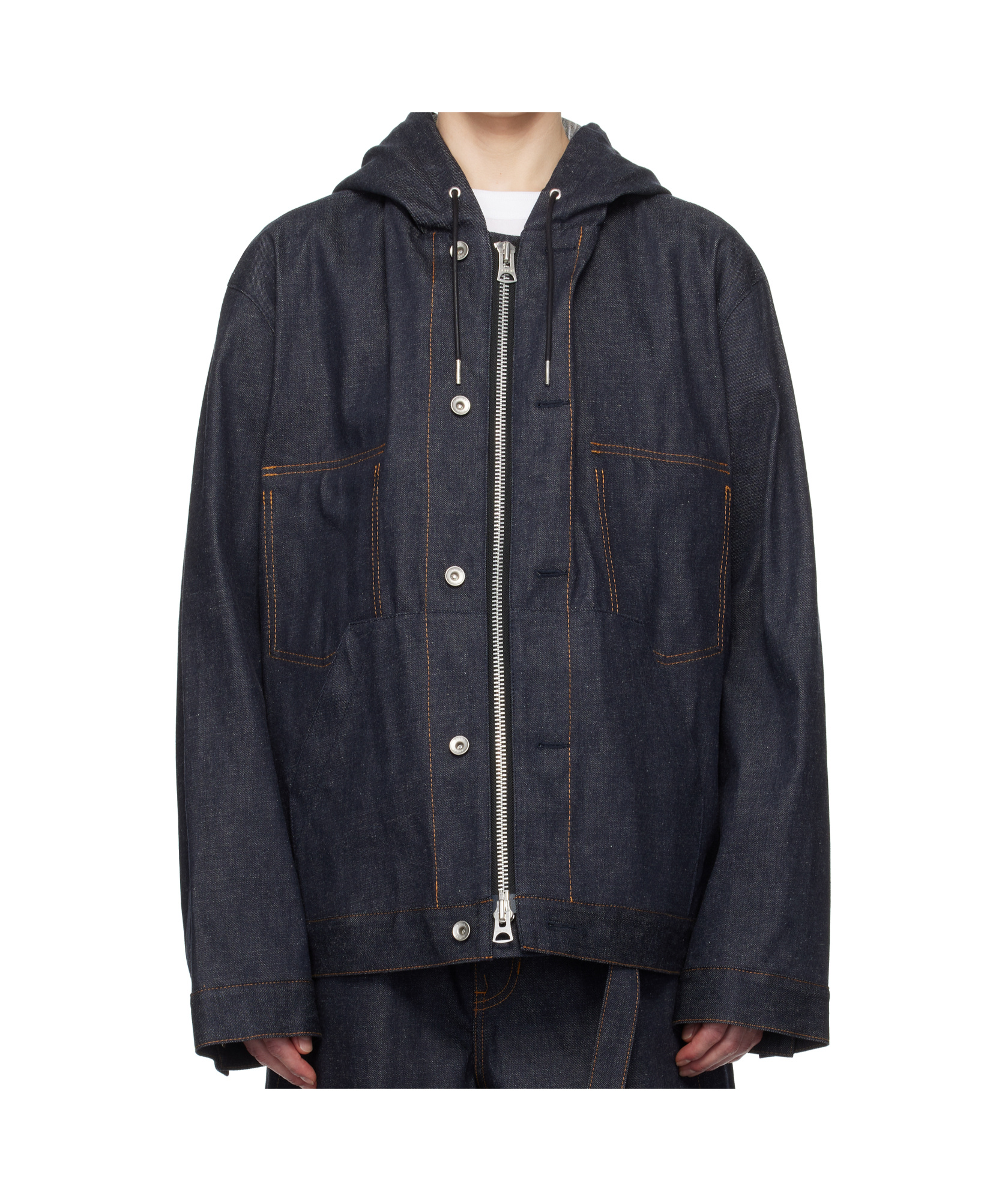 Sacai Hooded Denim Jacket Non-stretch Denim Jacket. In Black