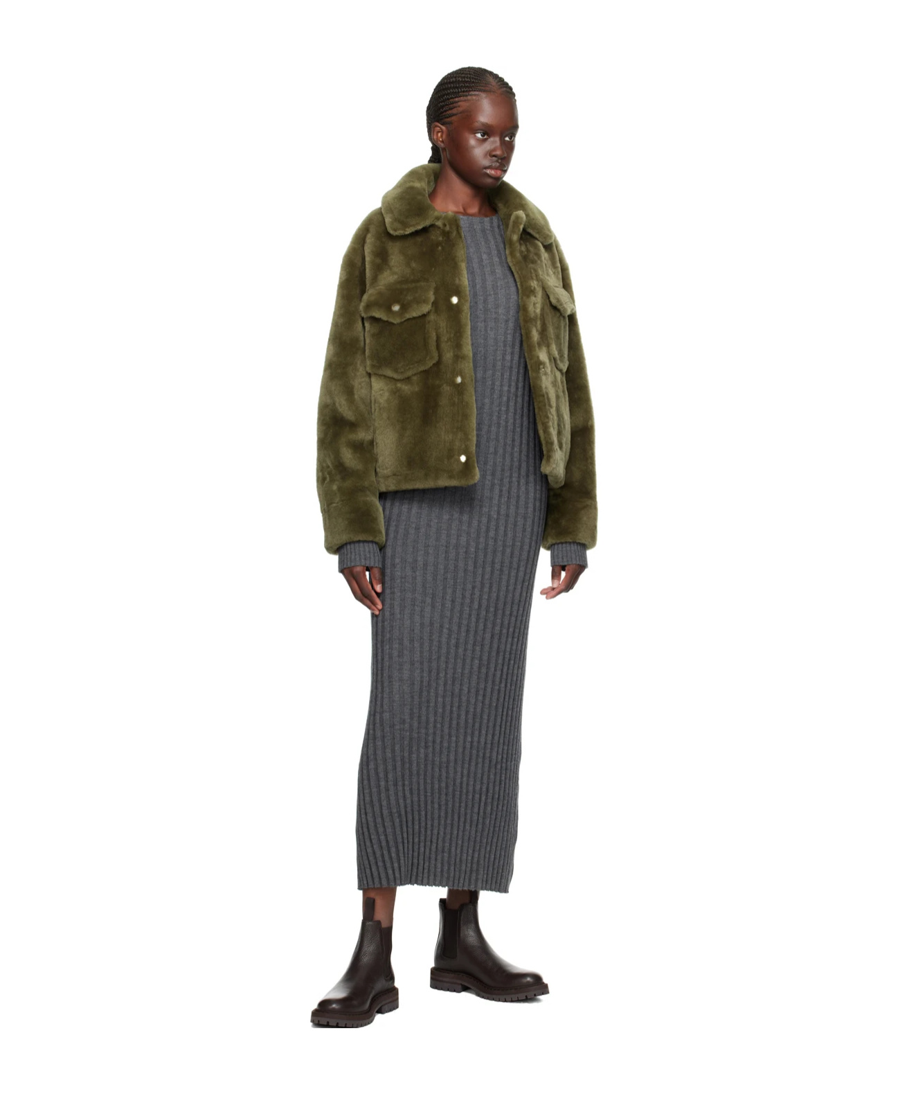 Yves Salomon Lapel Snap Casual Jacket In Green