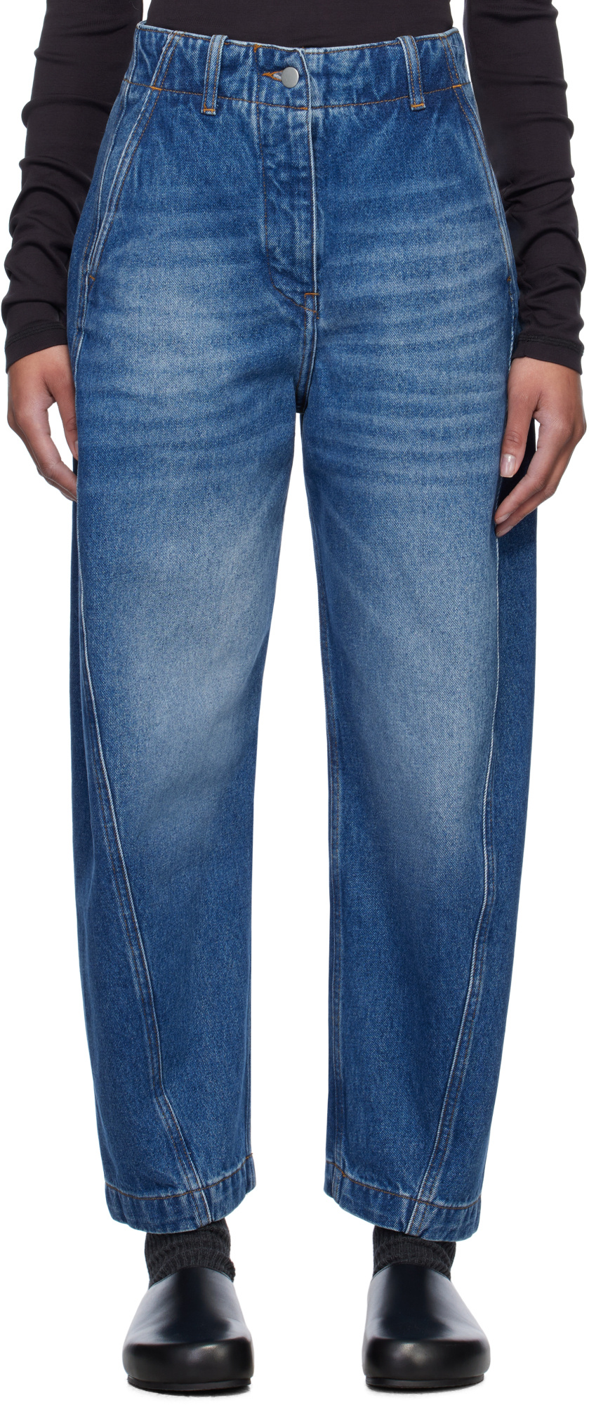 Studio Nicholson Belt Loop Jeans In Blue