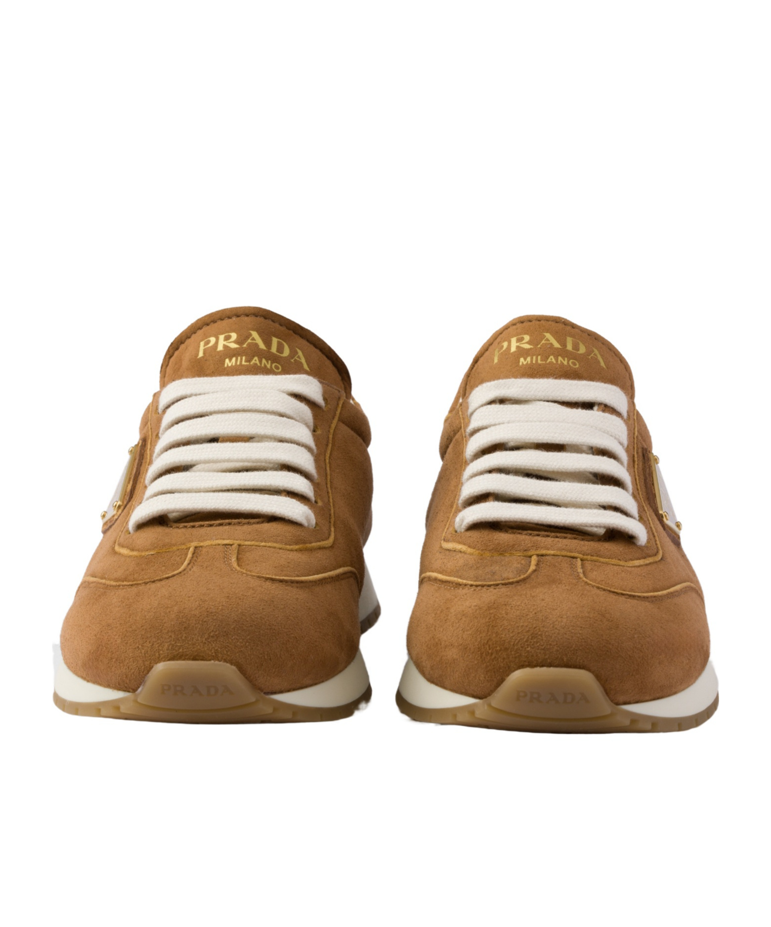 Prada Triangle Logo Suede Sneakers In Brown