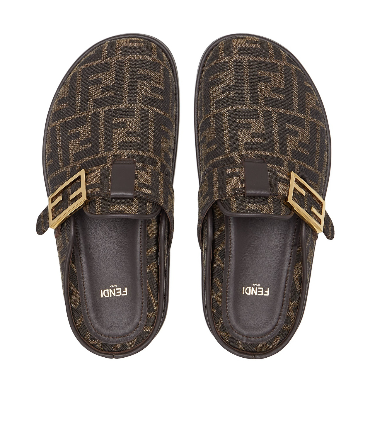 Fendi Round-toed Sabots With Ff Strap In Black